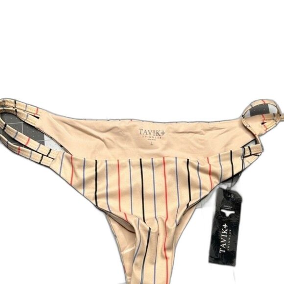 NWT TAVIK VINE HORIZON STRIPE TOPIOCA SWIM BOTTOM. MINIMAL COVERAGE. Size L - Picture 5 of 15